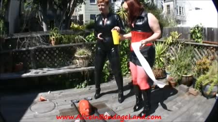 Sissy Shower Puddles Wetting Femdom Mistress Outdoor Latex Bdsm - Puddles the sissy bonus scene aliceinbondageland

mistress minax and I enjoy a sunny but windy day in kinky san francisco.

we are playing at the serious bondage institute so we enjoy taking advantage of their unique cement cell hidden in their deck.

metal restraints, heavy locks and heavy rubber are the flavors of the day so far but we taunt and humiliate our thirsty sissy with threats of what will happen to him once he is helpless.

earlier, we soaked our sissy in the center of a puddle but we cannot be sure if he ingested any of our nectar or not. Time for a funnel in this "bonus" threesome drinking scene featuring both mistress minax as a special femdom guest star.